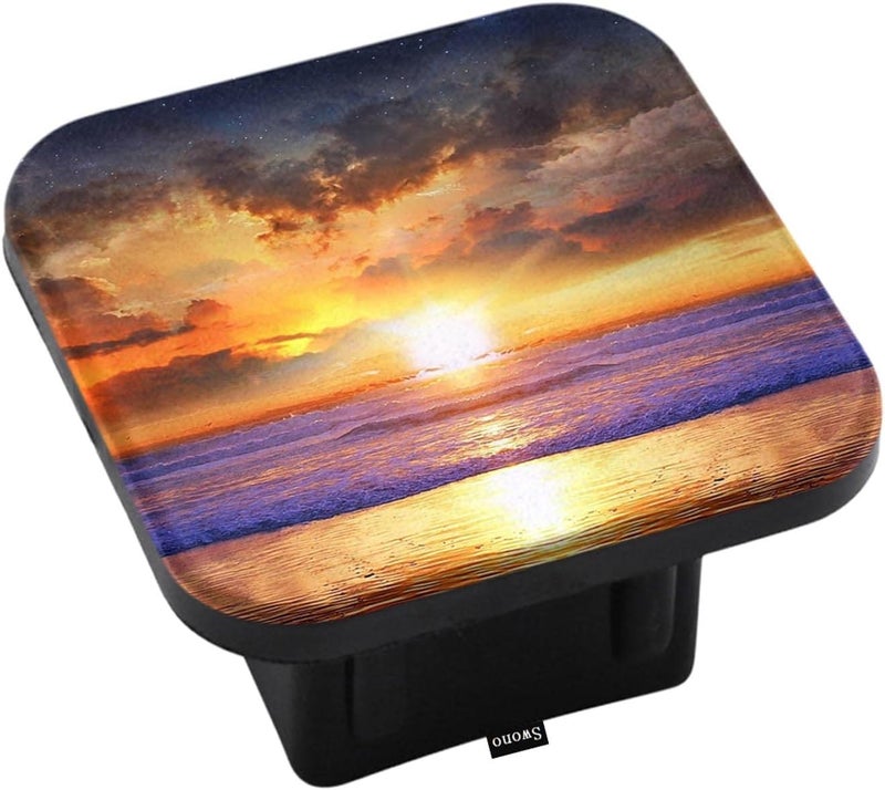 Swono Sunset Oversea Trailer Hitch Cover Plug Tropical Ocean Beach Sunlight Reflect Sea Water Hitch Protector Cover, 2" Inch Tow Rear Hitch Tube Cover Plug Cap for Pickup Trucks Cars SUVs - Image 1